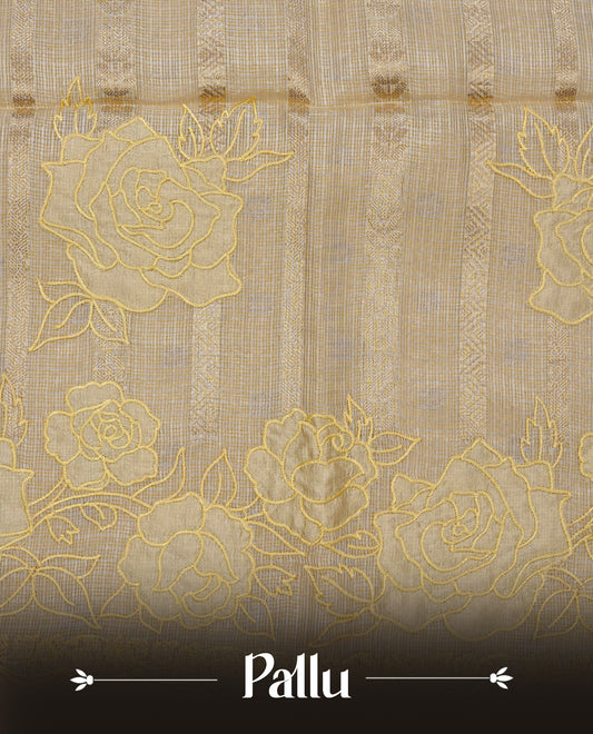 Pastel Yellow colour Net Kota Designer saree.