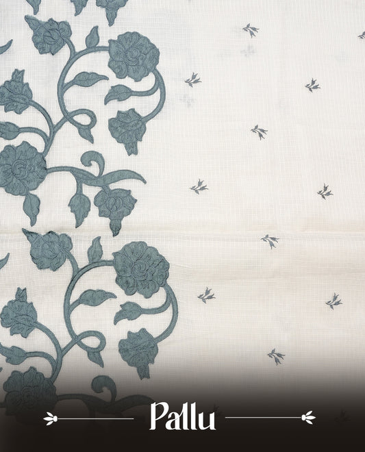 Cream with Greyish Blue colour Net Kota Designer saree.
