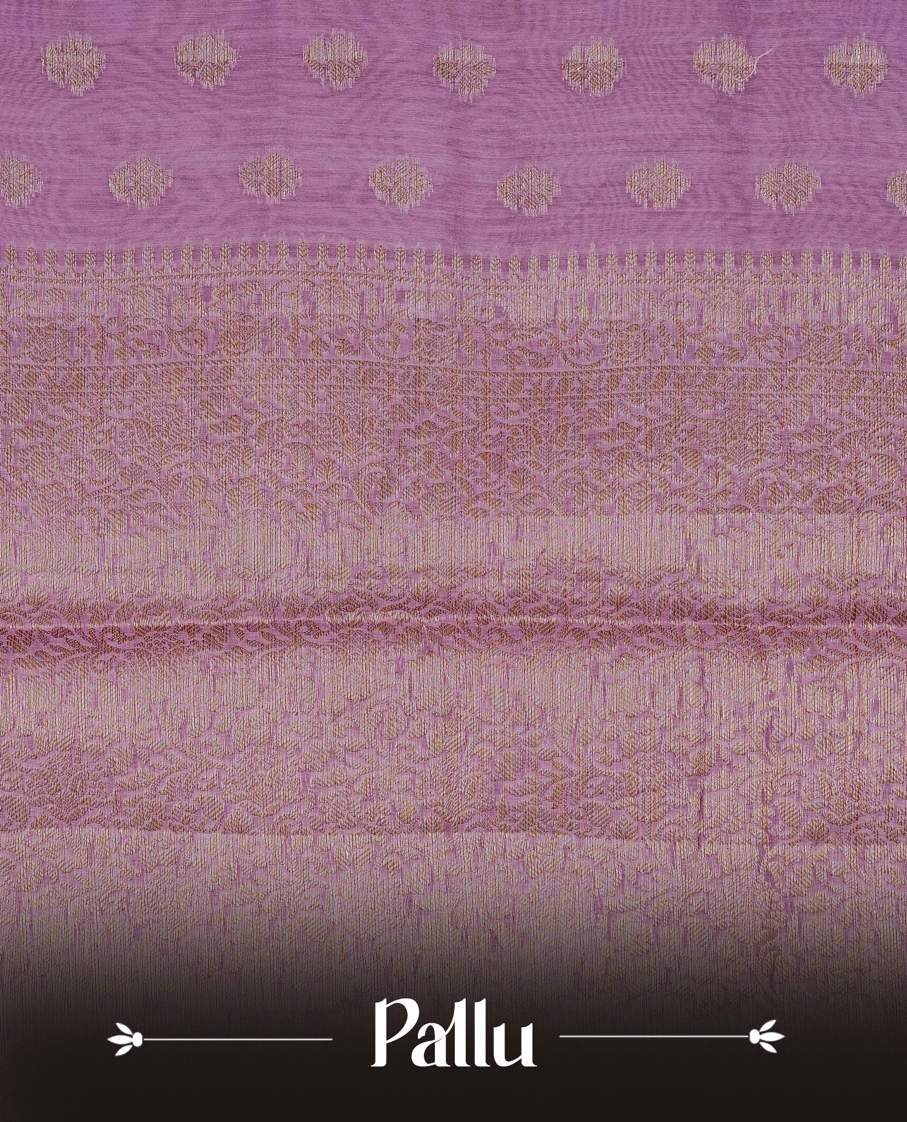 mauve  colour Tussar Silk saree featuring antique zari butta motifs on the body, enhanced with a self-coloured floral Gold zari border and  pallu, paired with a matching blouse piece.