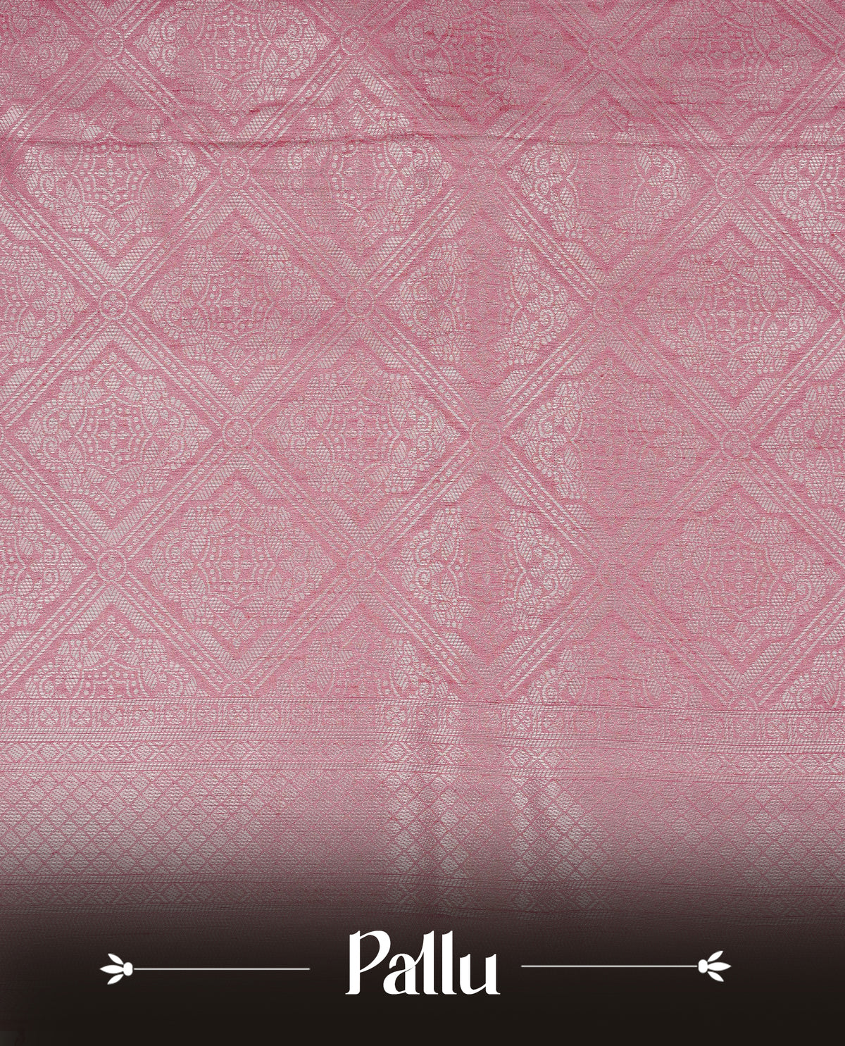 Pastel peach colour softie silk saree featuring silver zari, rich pallu floral brocade body, with contrasting self colour border.paired with matching blouse piece.