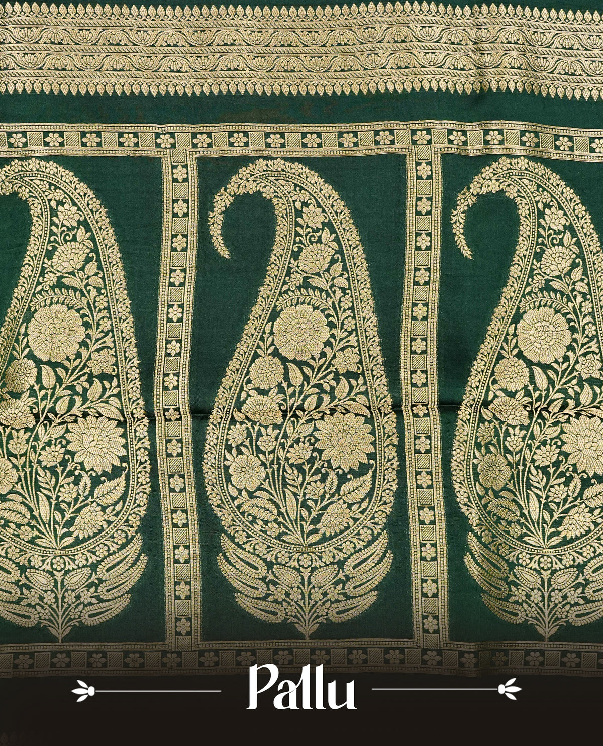 Green colour Banaras satin crepe silk saree featuring Plain body, associate with Gold zari traditional border, comes with matching blouse piece.