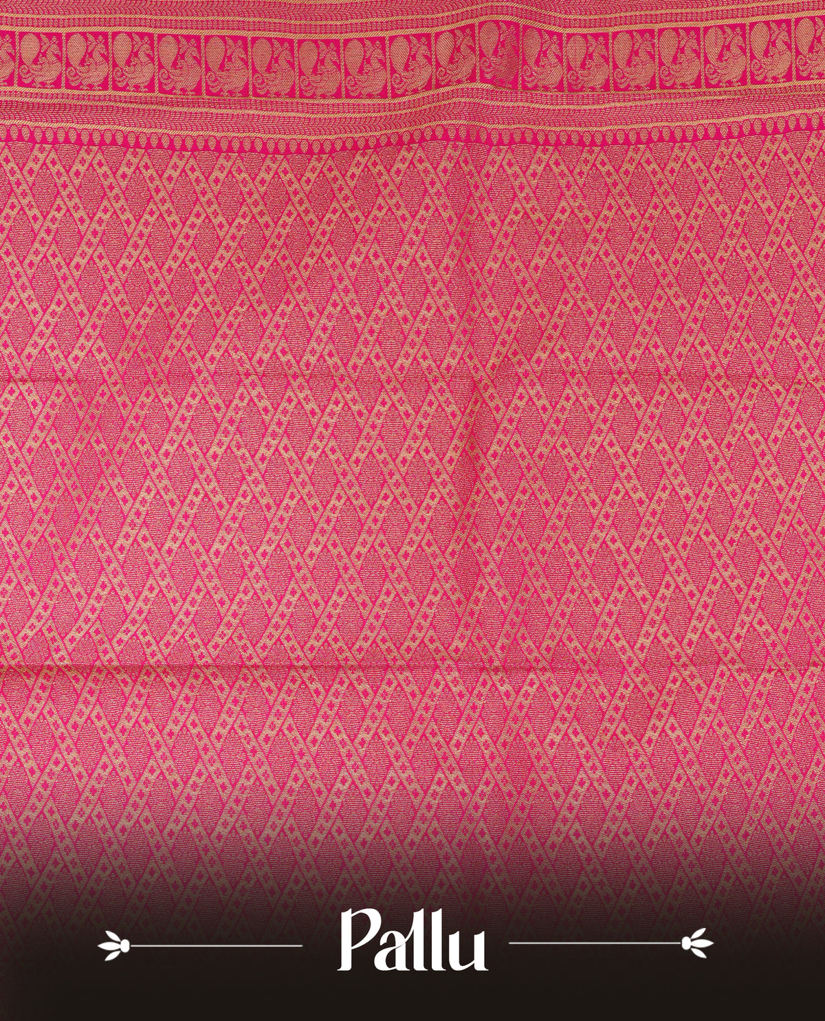 Magenta colour soft silk saree featuring gold zari checks with buttas on body, contrast by self colour gold zari peacock traditional border, grand pallu comes with matching blouse piece.