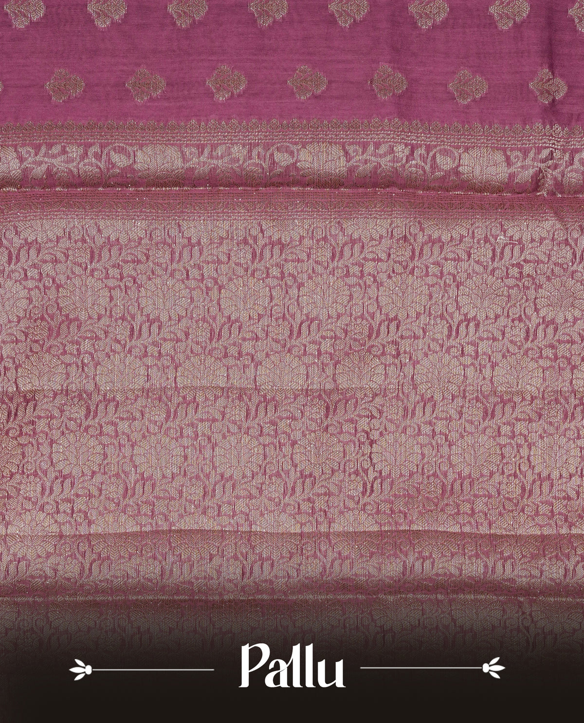 Light Maroon colour Tussar Silk saree featuring antique zari butta motifs on the body, enhanced with a self-coloured floral Kodi Gold zari border and  pallu, paired with a matching blouse piece.