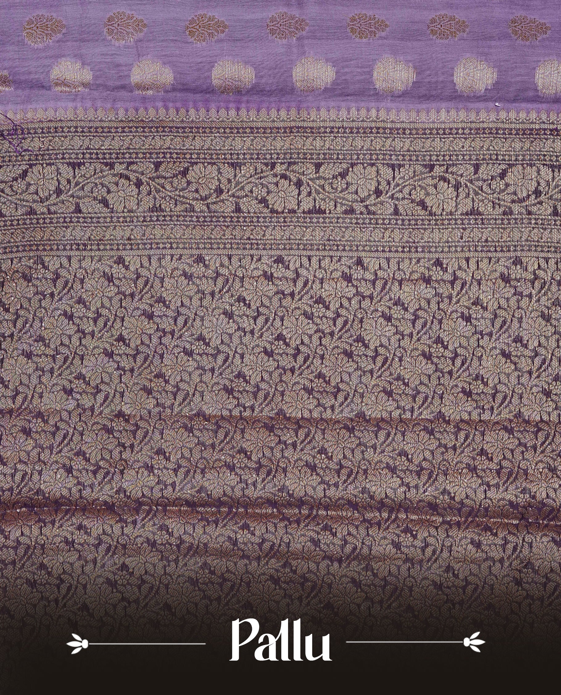 Light Purple Colour Tussar Silk saree adorned with antique zari butta motifs across the body, complemented by a contrasting Purple floral zari border and pallu, paired with a matching blouse piece.
