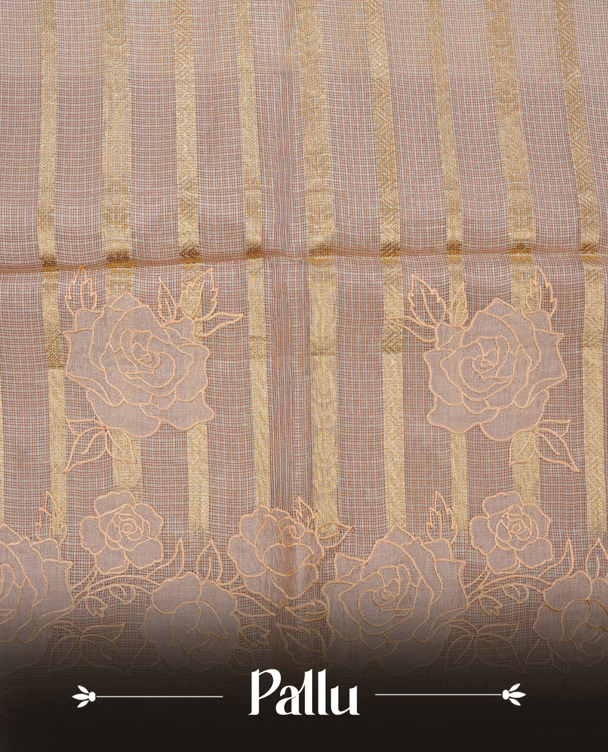Pastel Peach colour Net Kota Designer saree.