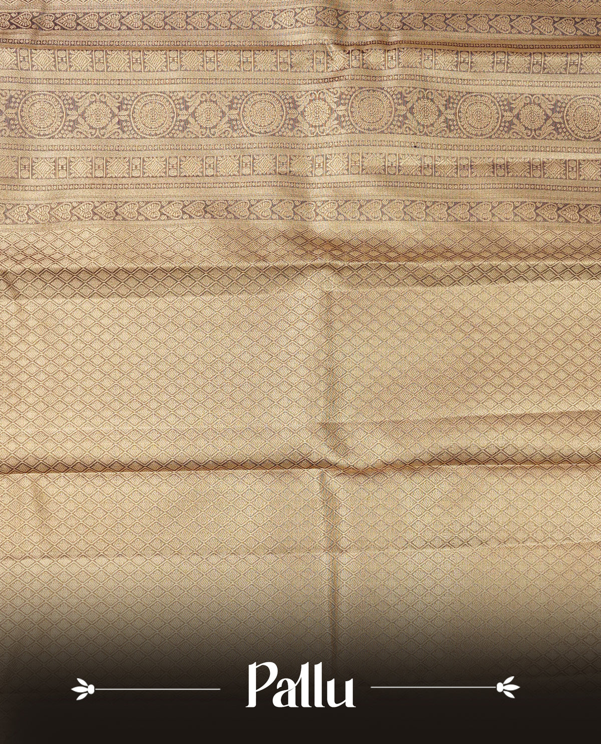Beige colour Semi Tissue Silk Saree featuring gold zari Works on the body, complemented by an intricately woven gold zari pallu, a rich Purple border with gold zari work and paired with a matching plain blouse piece.