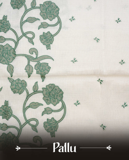 Cream with Green colour Net Kota Designer saree.