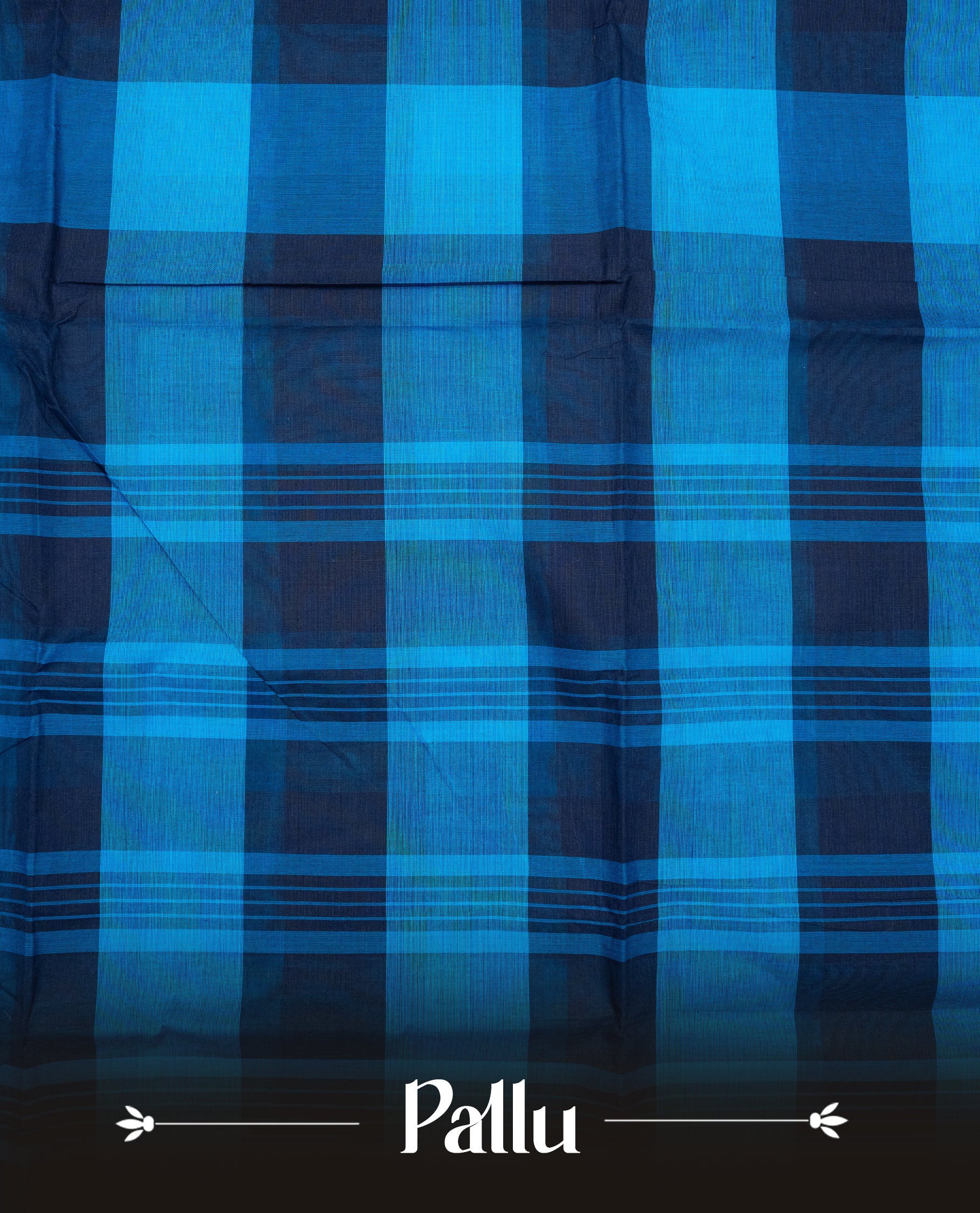 Navy blue & Blue colour chettinad cotton saree featuring check pattern on body, complemented by Self Colour with gold zari border, comes with matching blouse piece.