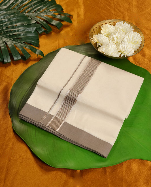 Off white Colour Pure Cotton double Dhoti with kahi & rose gold Colour Border for Men