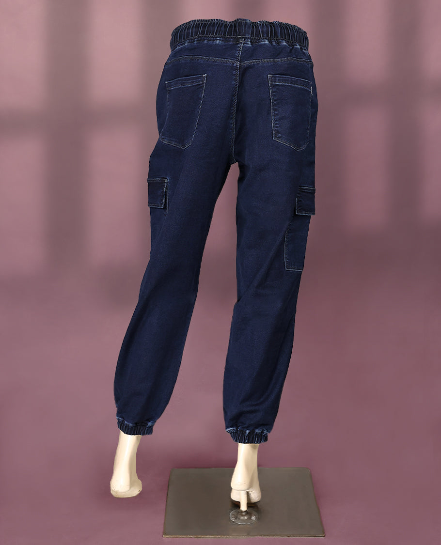Dark Blue colour high-quality jeans with bottom elastic for women.