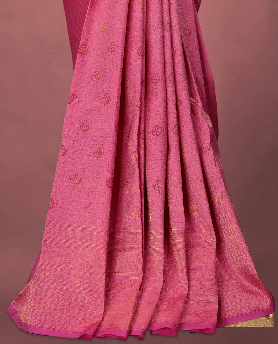 Pink Kancheepuram Silk Brocade Saree having Brocade Body with Self Coloured Brocade Border and Blouse