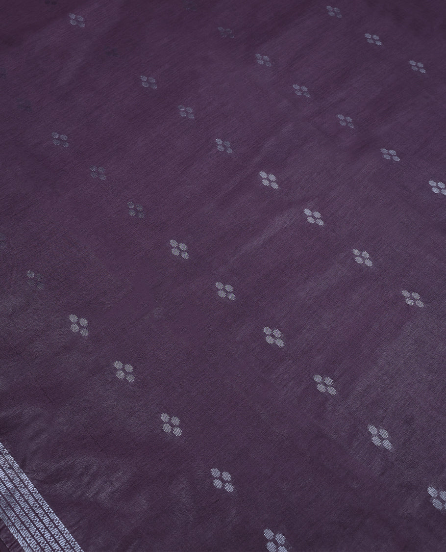 Dark Grape Colour Semi Jute Saree having Thread Flower Work in Body with Self Coloured Pallu and Blouse