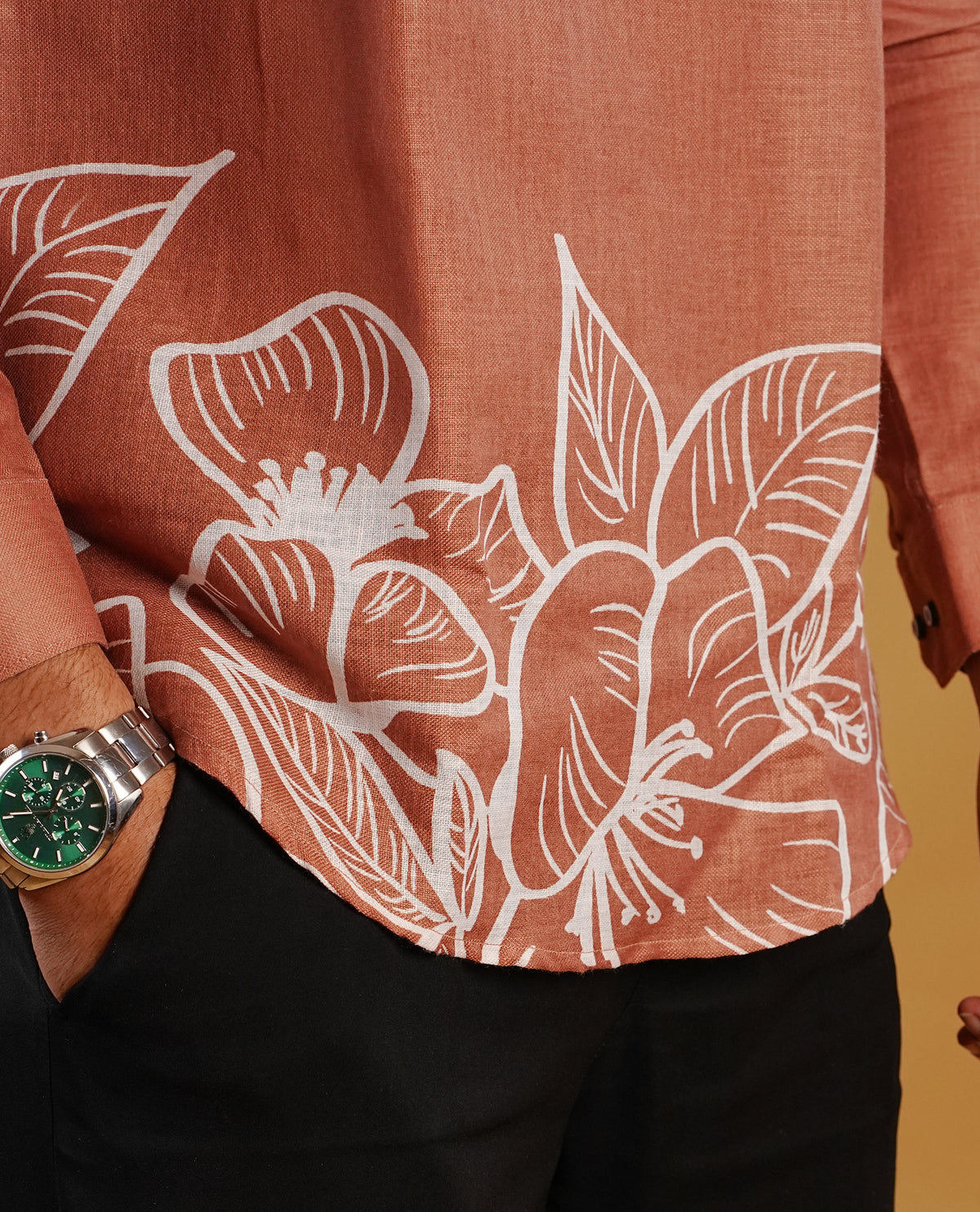 Brown colour men's kurta featuring elegant Print on the body, complemented by sleeves for a refined and festive look.