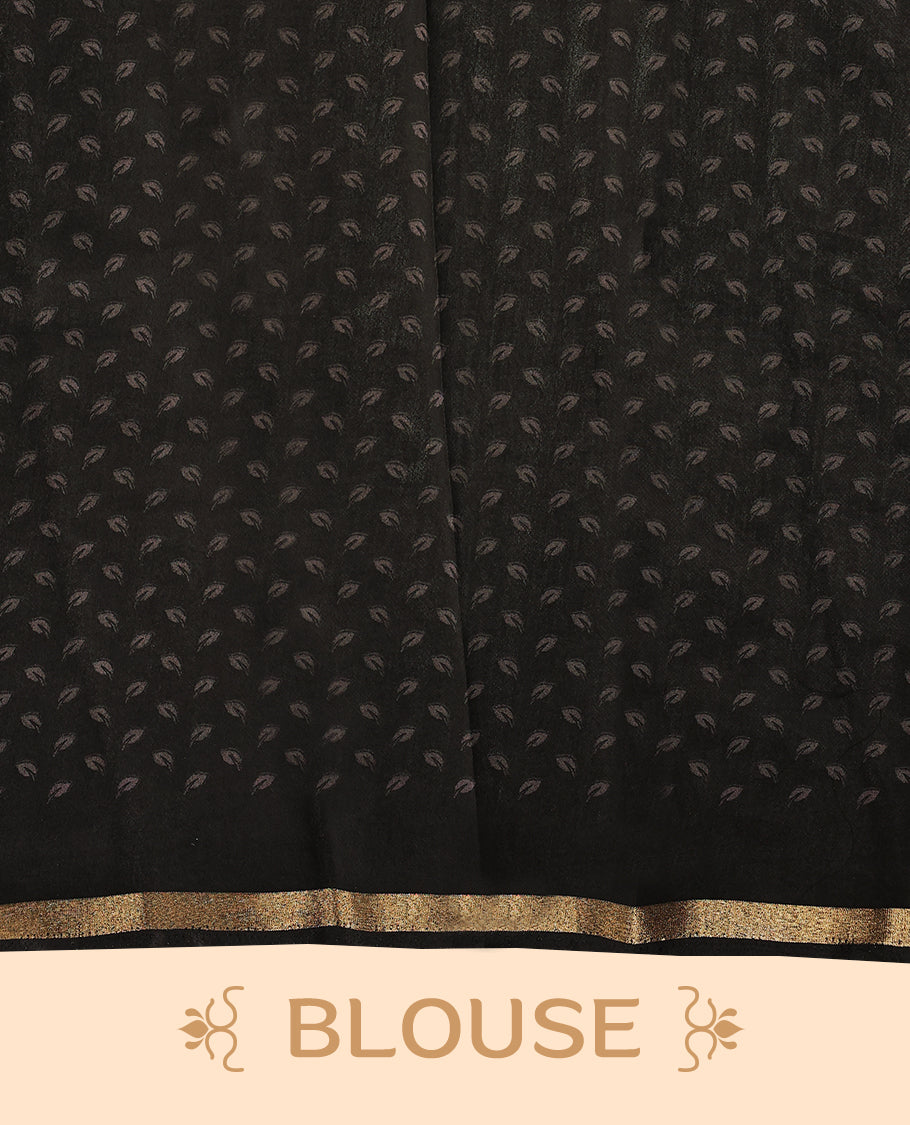 Deep Grey colour chanderi cotton saree with white floral Kodi printed body, Black border with peacock and floral motifs, grand pallu featuring large peacock designs, with matching blouse