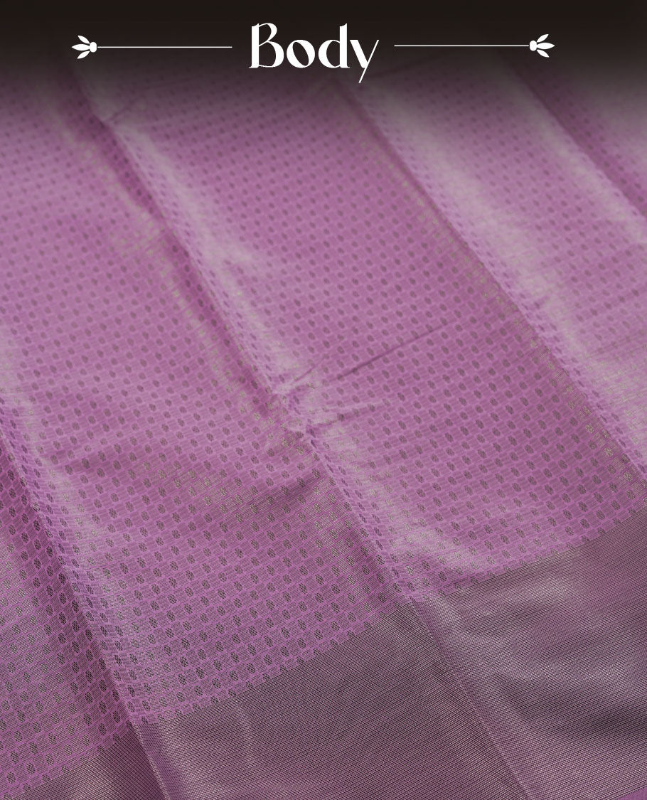 Lavender colour semi silk saree featuring neem zari Brocade Pattern all over the body, complemented by a Self Colour woven border with detailing, Pallu & blouse.