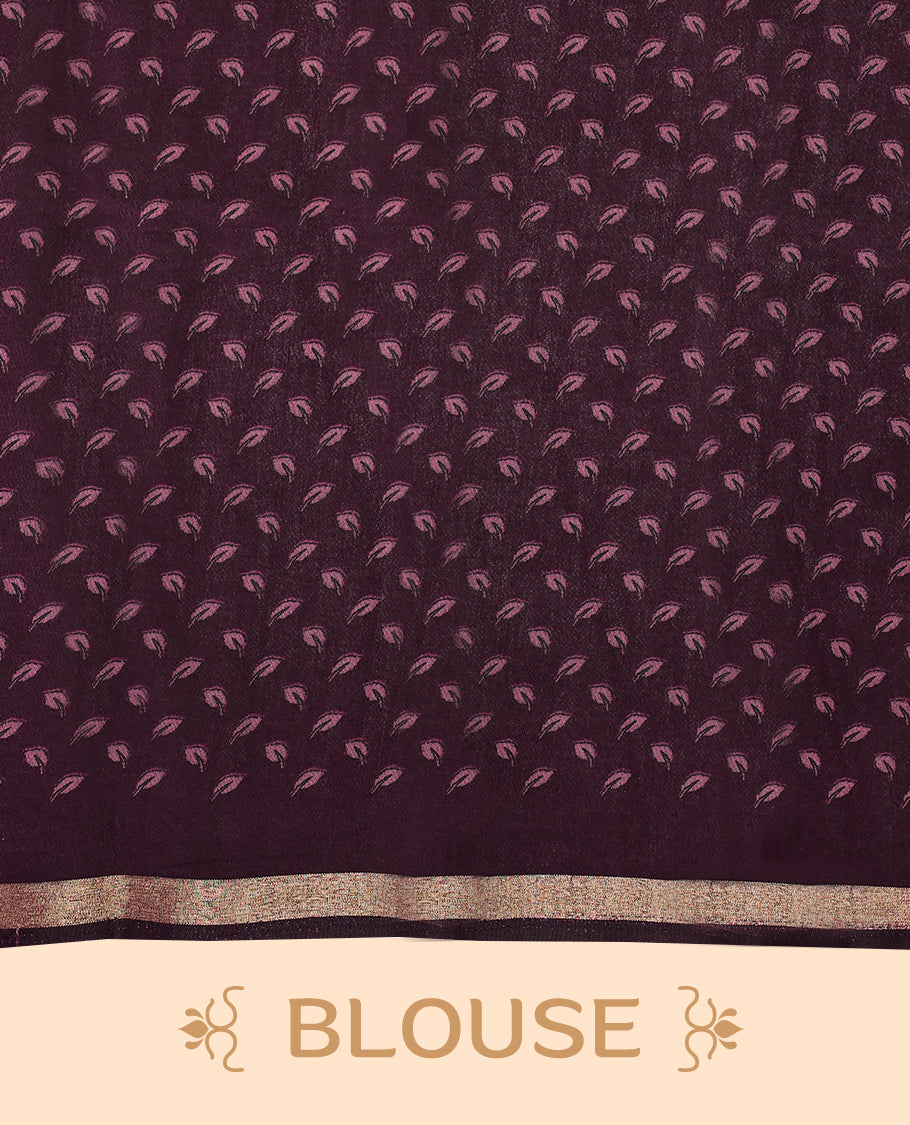 Light Purple colour chanderi cotton saree with white floral Kodi printed body, dark purple border with peacock and floral motifs, grand pallu featuring large peacock designs, with matching blouse