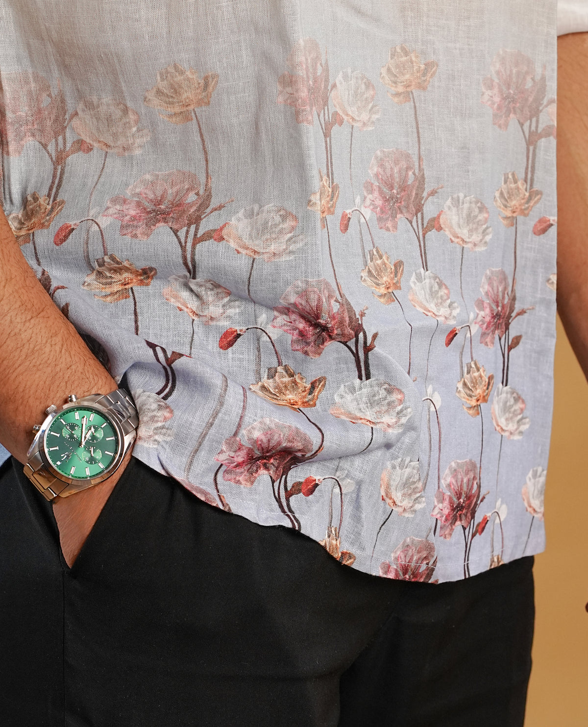 Cream colour men's kurta featuring elegant Print on the body, complemented by sleeves for a refined and festive look.