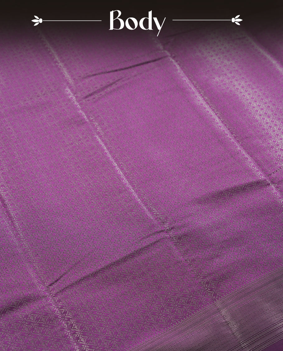 Deep Violet colour semi silk saree featuring neem zari Brocade geometric Pattern all over the body, complemented by a Self Colour woven border with detailing, Pallu & blouse.