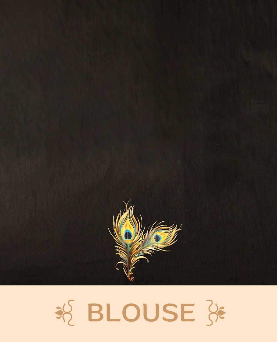 Light Gold colour Tissue Kerala saree featuring Peacock feather prints on body and a beautifully woven Gold Kasavu border, paired with a matching blouse perfect for festive occasions.