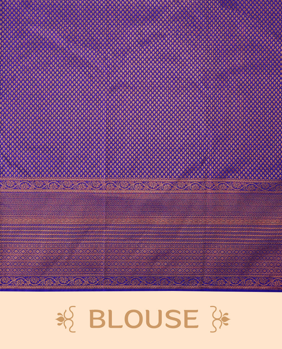 Deep Violet colour Kancheepuram saree featuring an antique zari brocade body, complemented by a traditional border and a matching blouse.