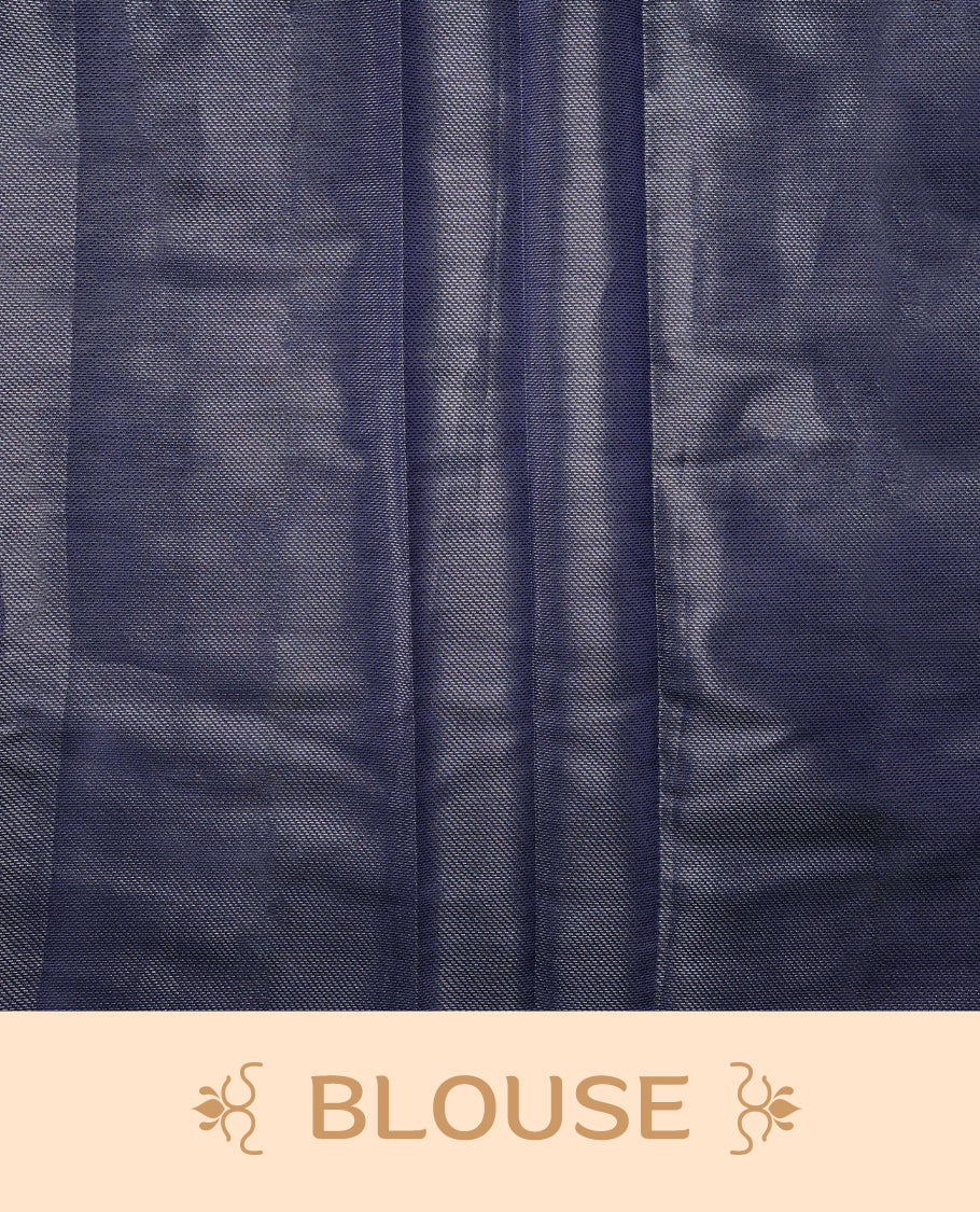 Navy Blue Colour semi silk saree featuring an intricate Zari  motif weave across the body, paired with a zari worked border with matching blouse.