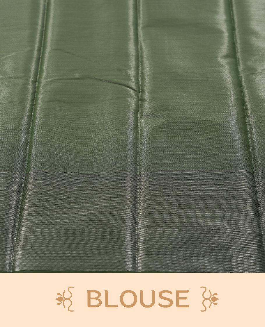 Dark green colour semi silk saree featuring neem zari Brocade Pattern all over the body, complemented by a Self Colour woven border with detailing, Pallu & blouse.