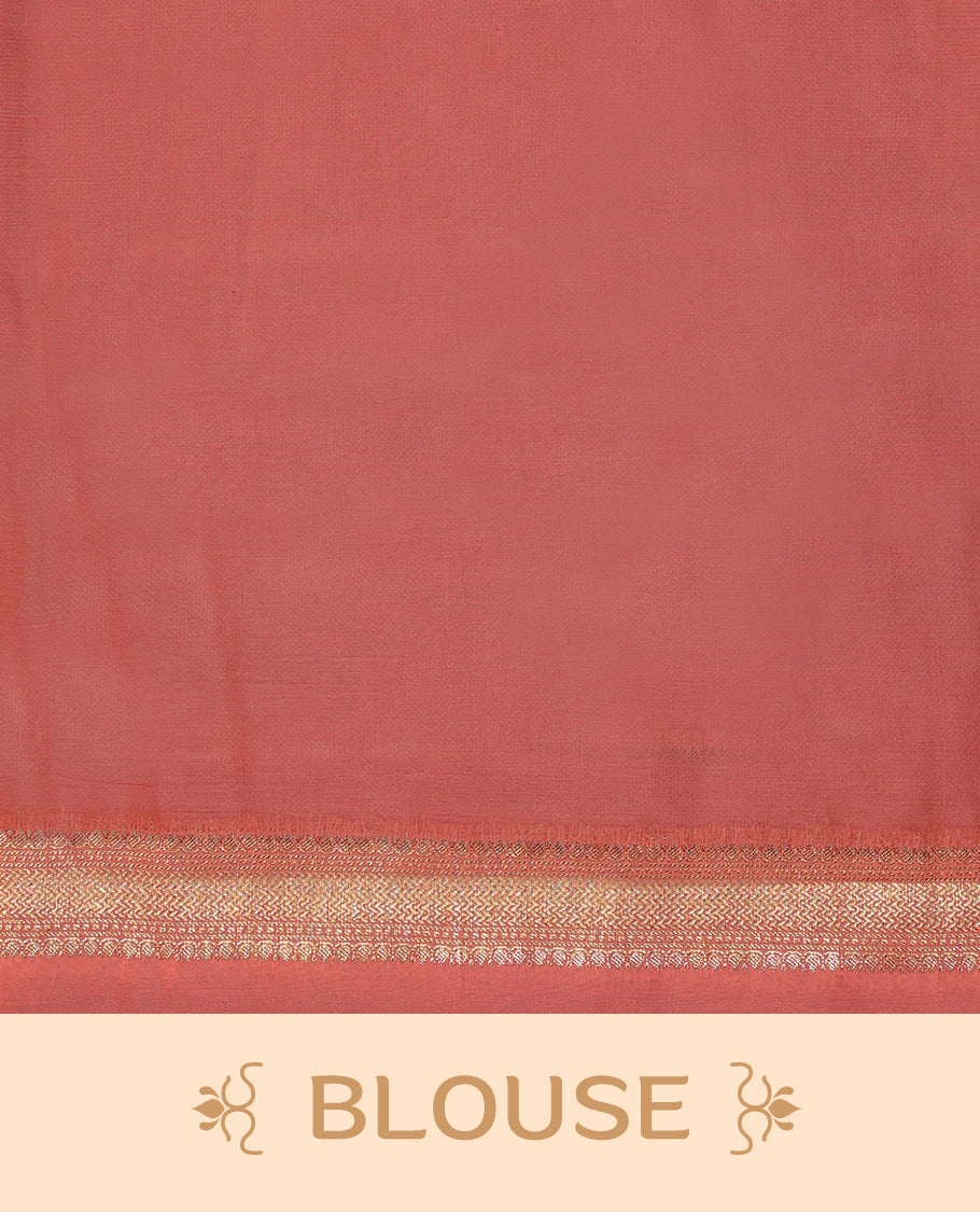 Onion Pink colour pure Banarasi Chanderi cotton, beautifully enhanced with hand-brushed colour and traditional antique zari Aada Design across the body, paired with traditional border and a matching blouse.