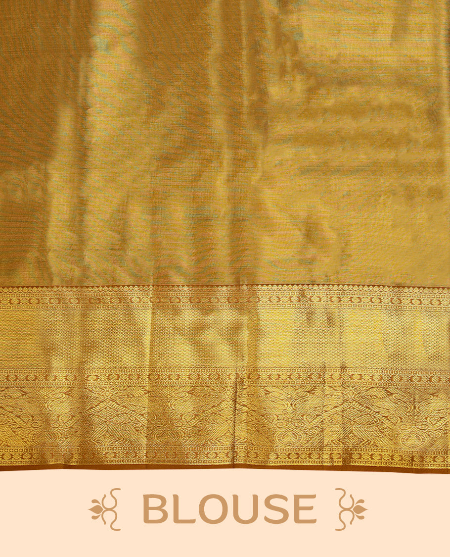 Golden Colour Pure Tissue Wedding Saree having Zari Jaal Body with Wood Brown Brocade Border and Blouse