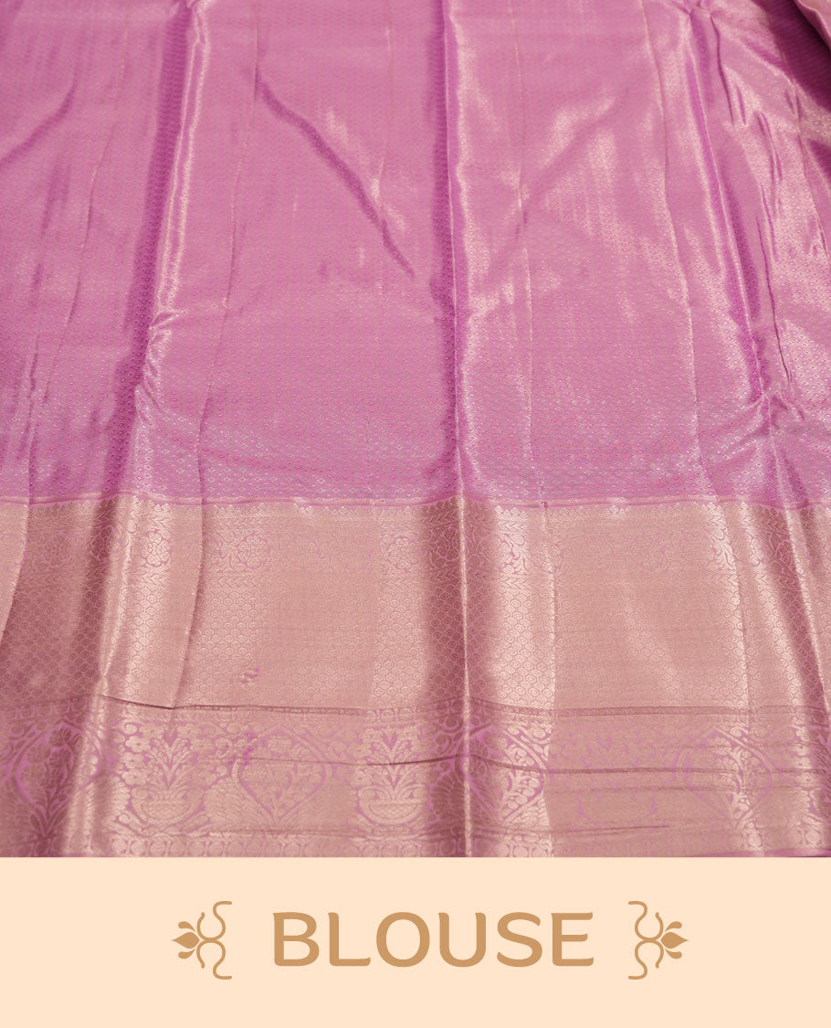 Pink colour and Antique silver Zari Tissue Brocade Saree features intricate floral Motifs on body and fancy border & pallu with floral patterns, paired with matching blouse