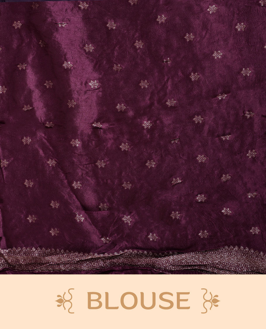 Deep dark purple colour Banarasi Bandhani silk saree featuring with intricate Banarasi motifs on body, complemented by antique zari woven border and grand pallu, paired with matching  blouse