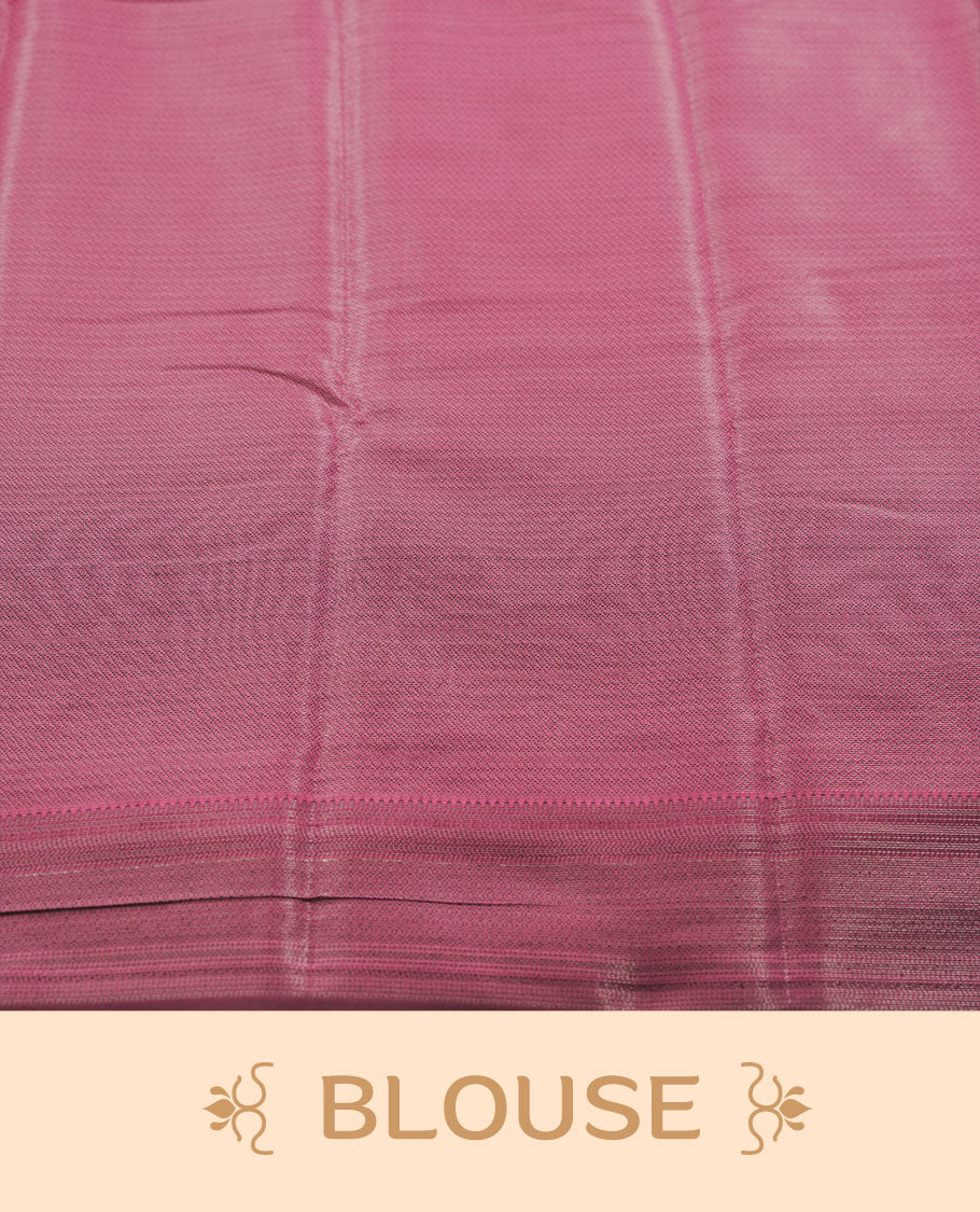 Pink colour semi silk saree featuring neem zari Brocade geometric Pattern all over the body, complemented by a Self Colour woven border with detailing, Pallu & blouse.