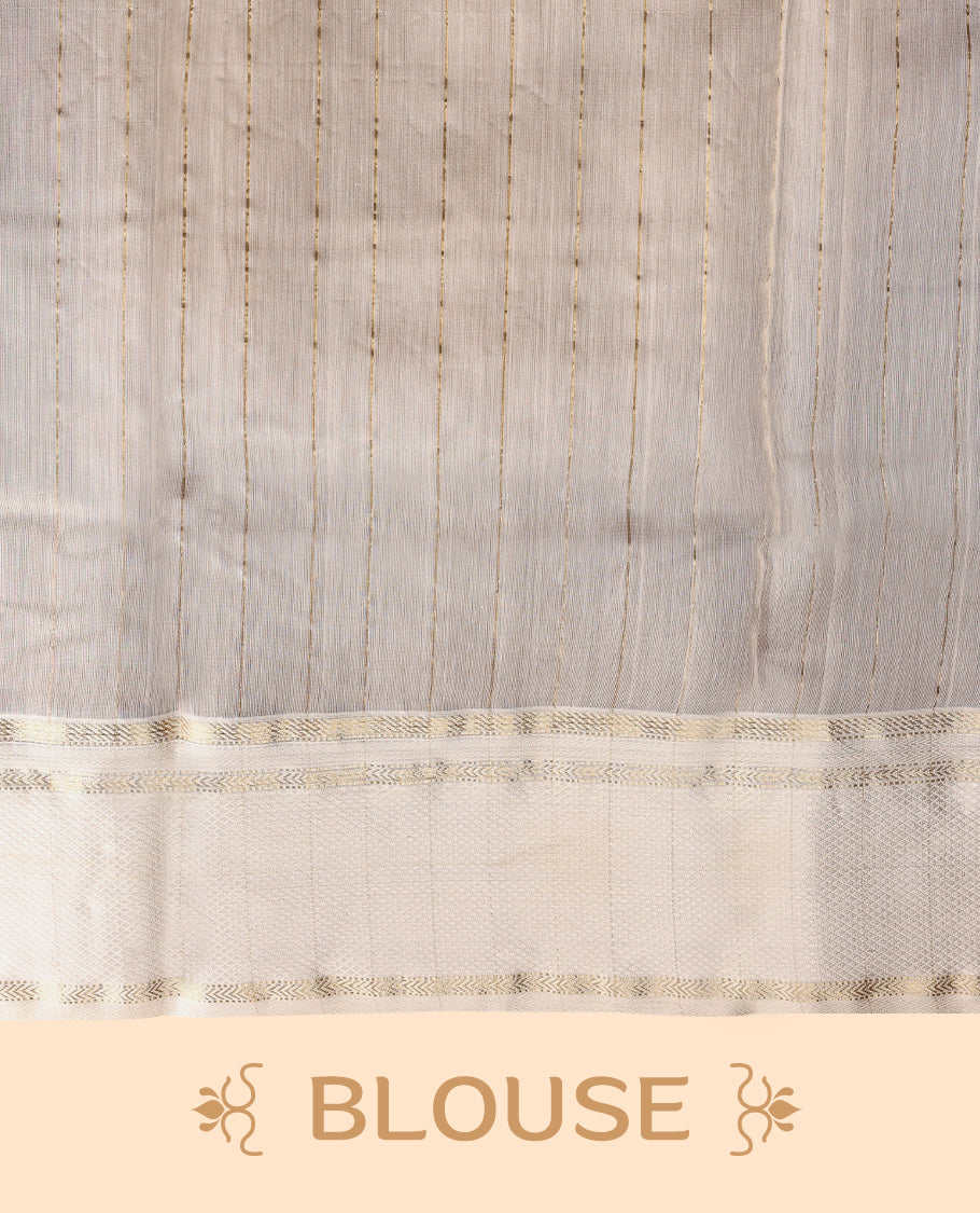 Pure Black coloured Maheshwari Cotton saree featuring  Antique Zari Leaf motifs across the entire body, complemented by a traditional White coloured border and a matching blouse.
