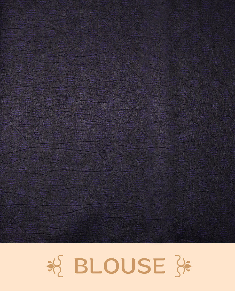 Deep purple colour Manipuri saree features a body with bold red and grey floral prints, a minimal border, and comes with a matching blouse.
