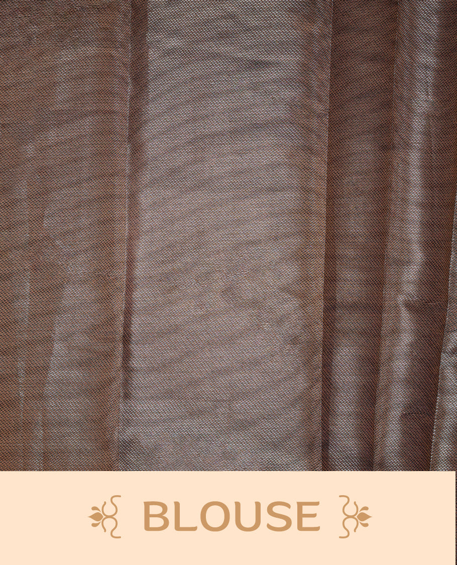 Deep Brown Colour semi silk saree featuring an intricate Zari  motif weave across the body, paired with a zari worked border with matching blouse.