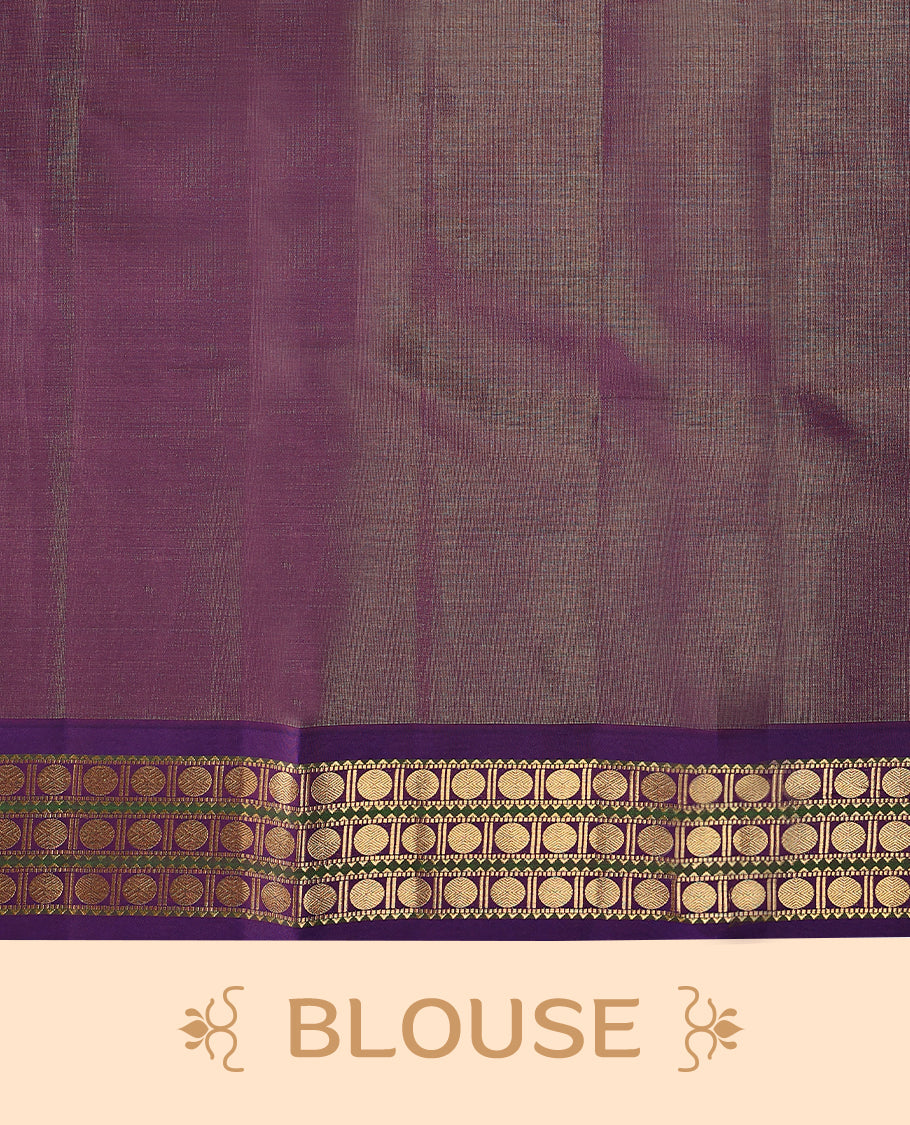 Beige Colour soft silk saree with a plain body, highlighted by a striking contrast Poun design border paired with a plain blouse in a matching contrasting tone