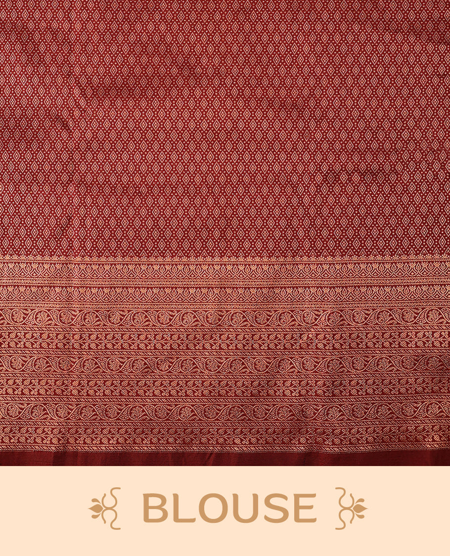 Dark Maroon Kancheepuram Silk Brocade Saree having Floral Jaal Worked Body with Self Coloured Brocade Border and Blouse