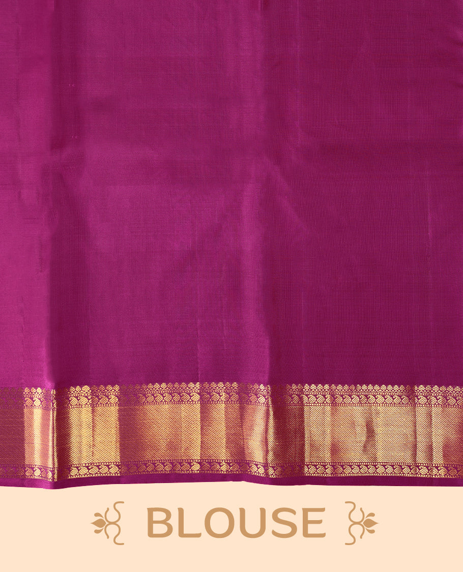 Pink, yellow, and black Checked pure traditional Kancheepuram silk saree adorned with antique zari Chakkram motifs on the body, elegantly complemented by a traditional mango design border, and paired with a matching blouse.