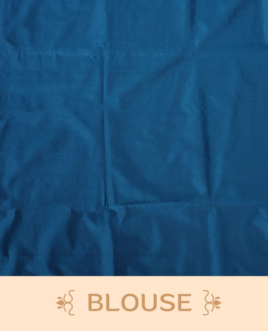 Ocean Blue colour semi soft silk saree adorned with delicate woven floral in square motifs on the body, complemented by a Self colour woven pallu with intricate detailing and tassel accents without border & Comes with a matching blouse piece.