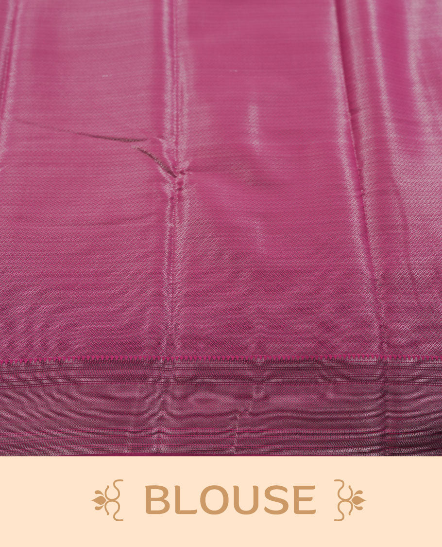 Magenta purple colour semi silk saree featuring neem zari Brocade geometric Pattern all over the body, complemented by a Self Colour woven border with detailing, Pallu & blouse.