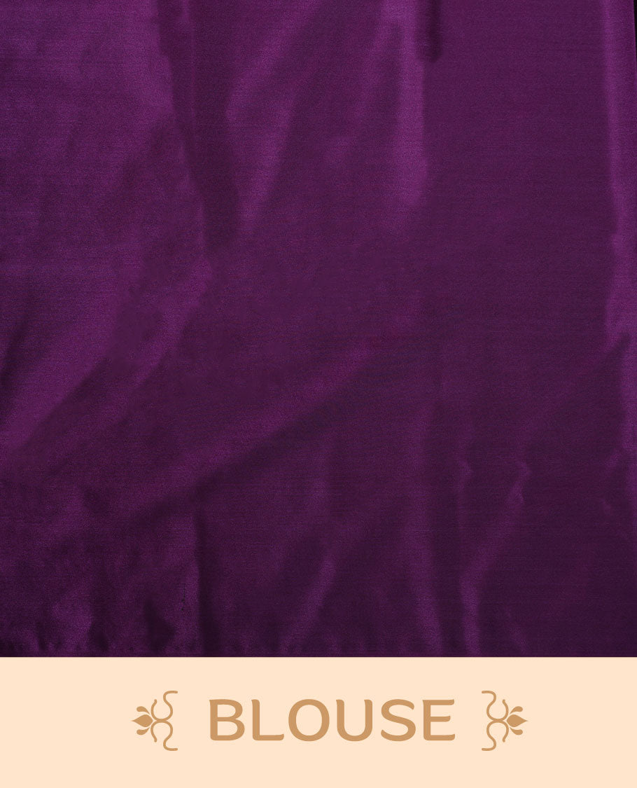 Purple colour semi soft silk saree adorned with delicate woven motifs on the body, complemented by a Self colour woven pallu with intricate detailing and tassel accents without border & Comes with a matching blouse piece.