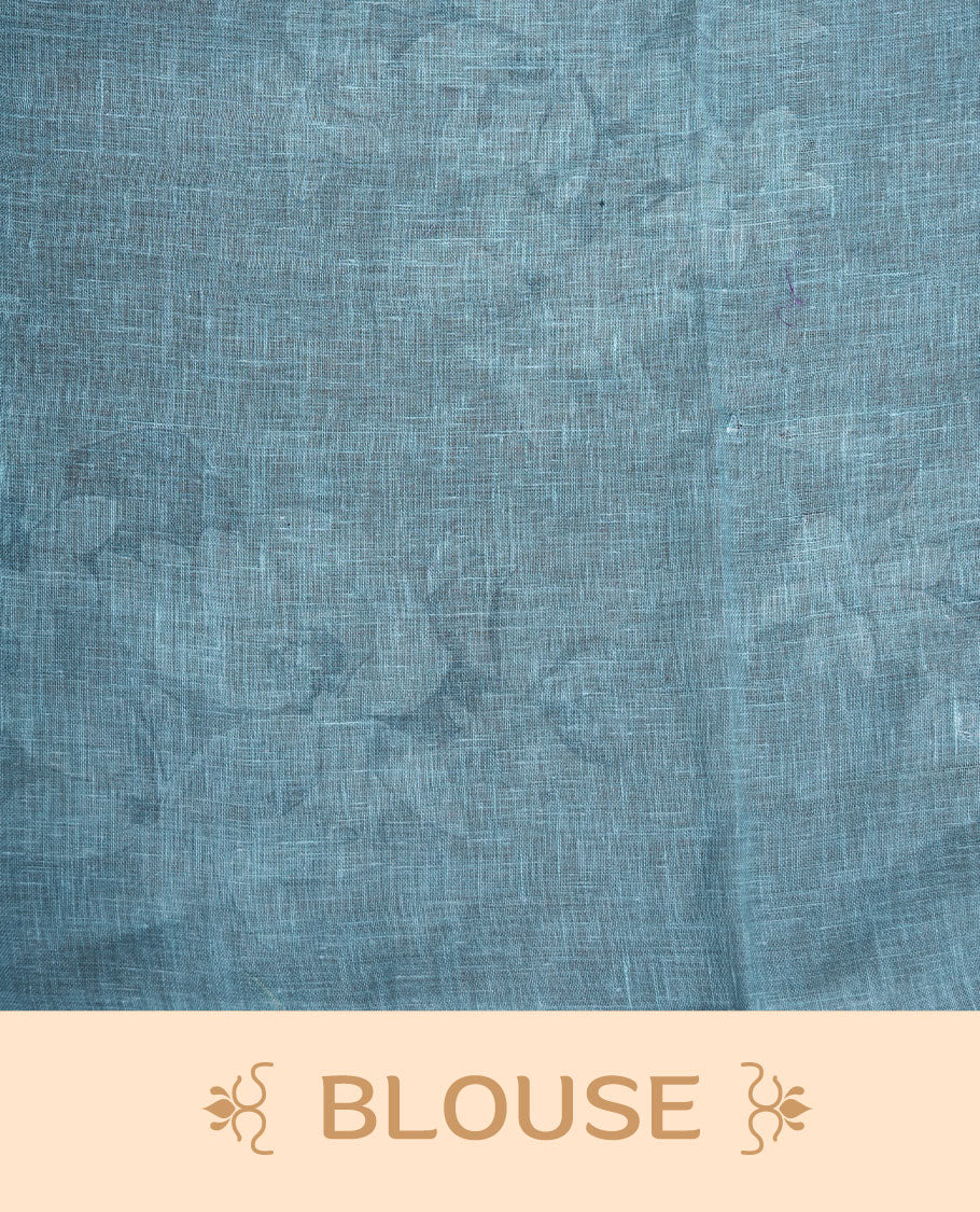 Ice blue colour pure linen saree featuring Floral print pattern across body, silver thin border finished with matching blouse.