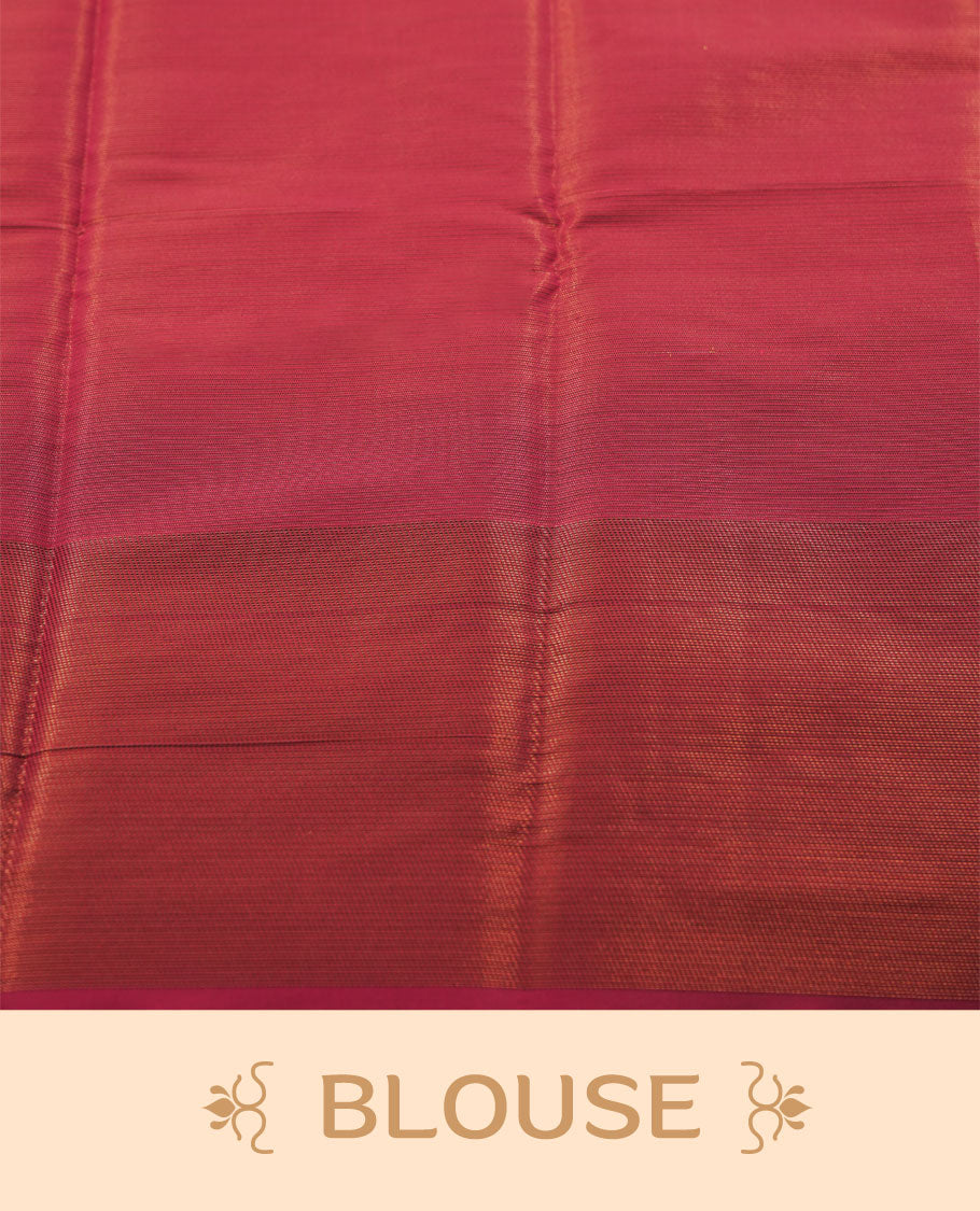 Dark Green colour semi silk saree featuring neem zari Brocade Pattern all over the body, complemented by a Self Colour woven border with detailing with contrast maroon Colour Pallu & blouse.