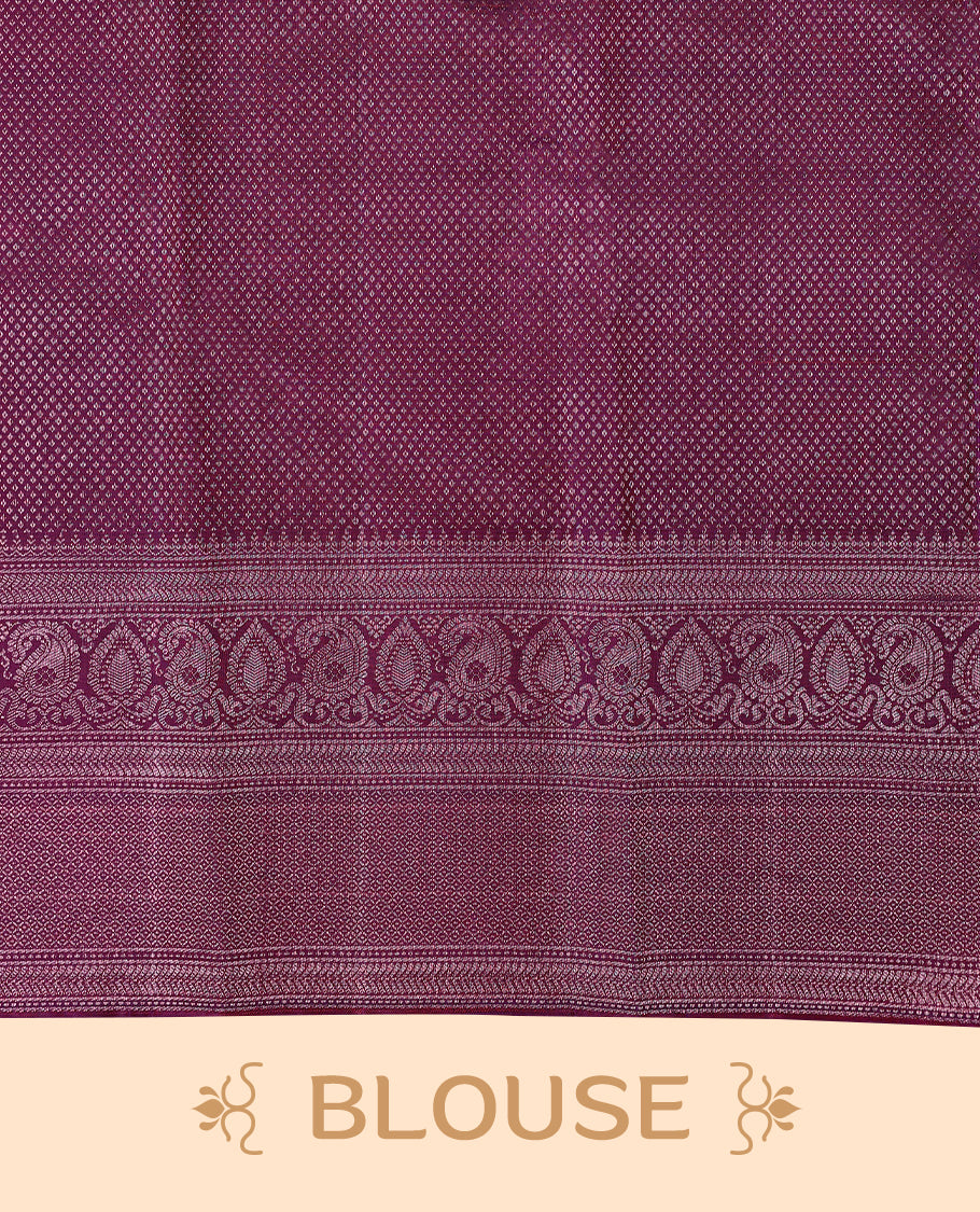 Grape Wine Colour Kancheepuram Wedding Silk Saree having Silver Zari Work in Body with Border and Brocade Blouse