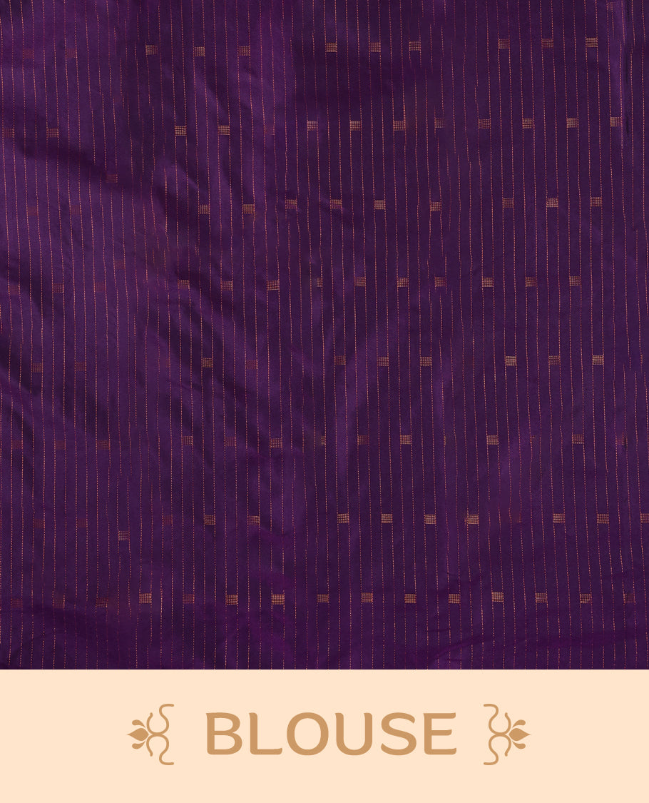 Deep violet colour semi silk saree with fine copper zari stripes and dotted motifs across the body, without have a border, Comes with a matching blouse.