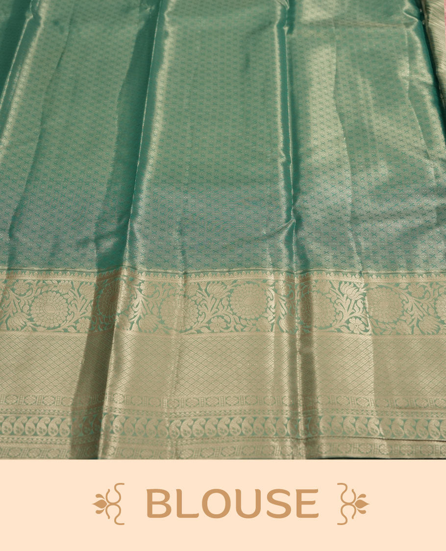 Light Green Tissue Brocade Saree with Silver Zari, Beautiful Floral Designs on Pallu, Ornate Border Patterns, Lightweight & Elegant with Matching Blouse