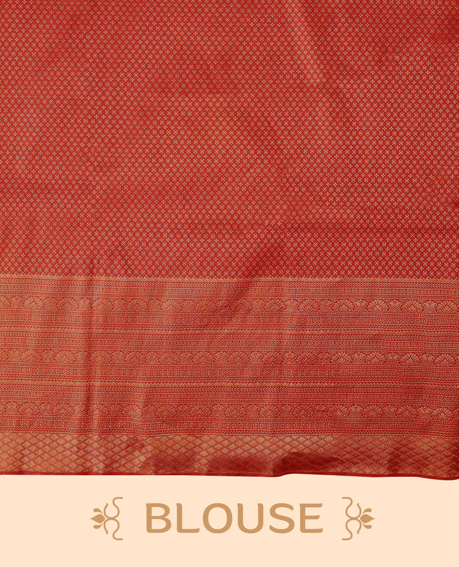 Dark Red Kancheepuram Silk Brocade Saree having Jaal Worked Body with Self Coloured Brocade Border and Blouse