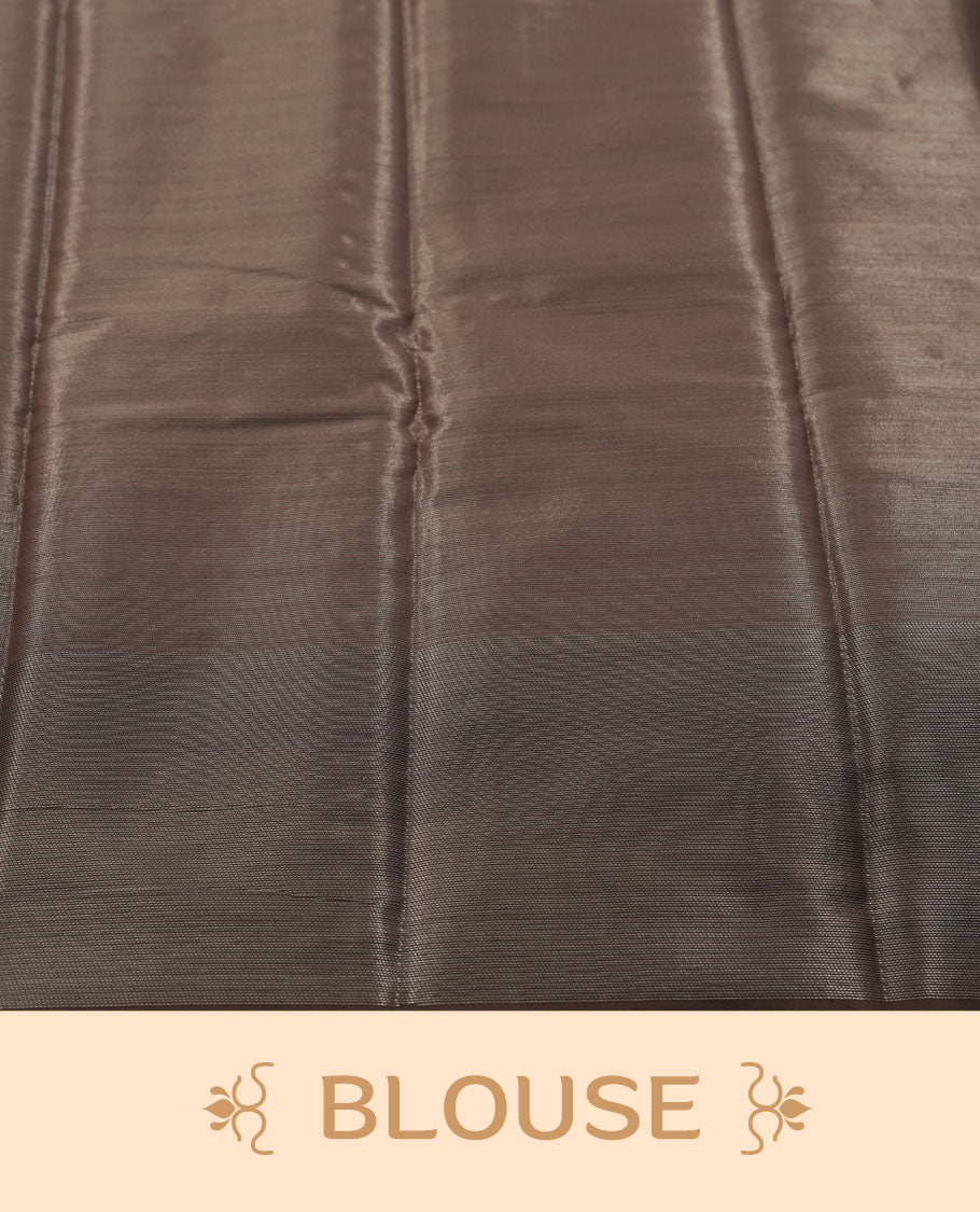 Chocolate colour semi silk saree featuring neem zari Brocade Pattern all over the body, complemented by a Self Colour woven border with detailing, Pallu & blouse.