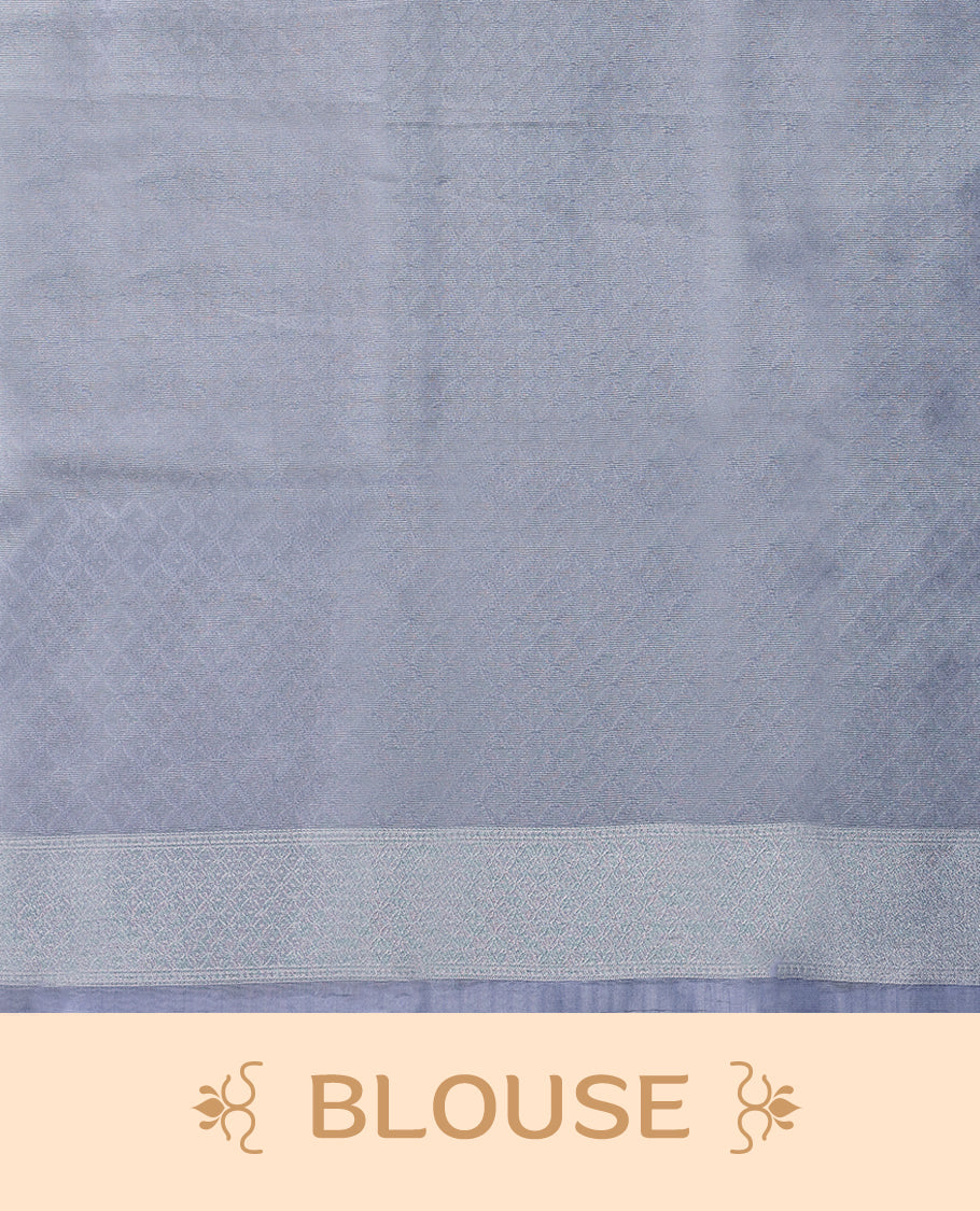 Light Blue coloured semi silk saree featuring a Check design on the body, paired with a Baby Blue coloured border and matching blouse.