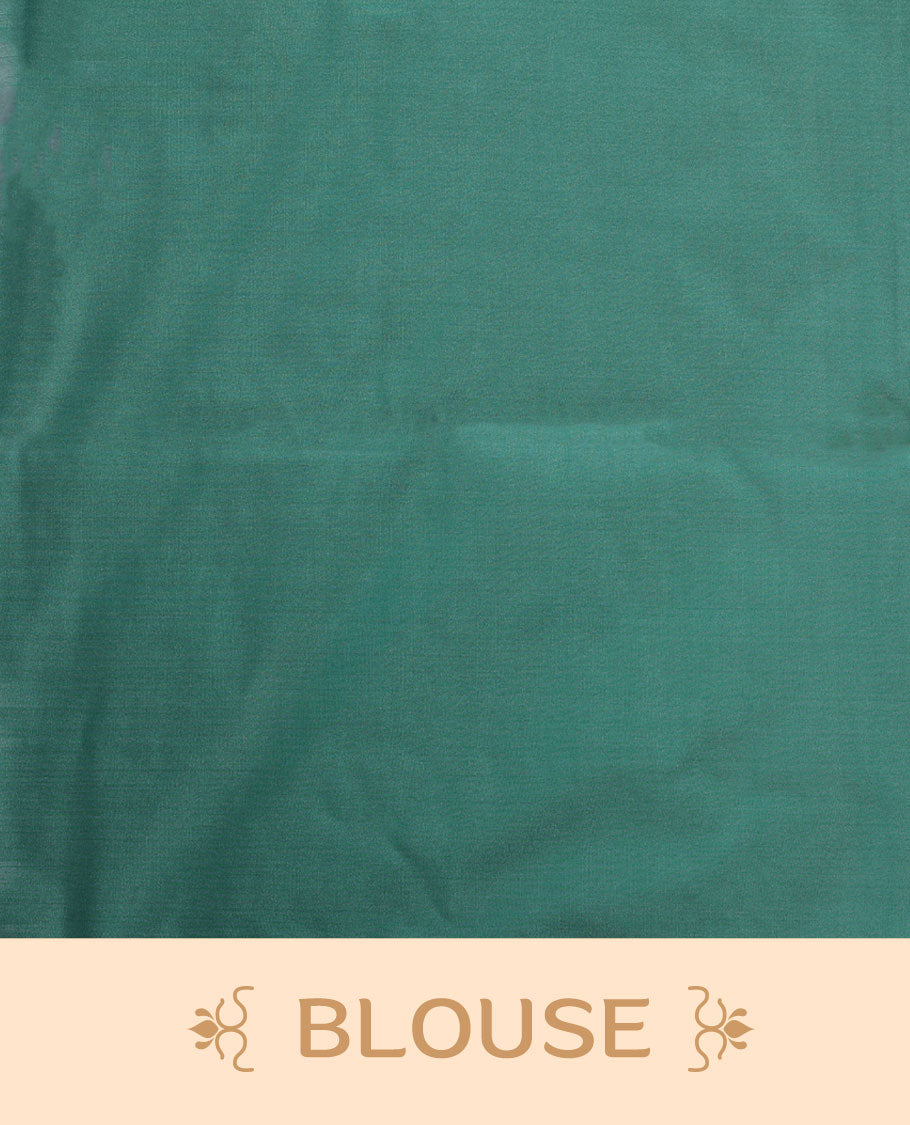 Jungle green colour semi soft silk saree adorned with delicate woven floral motifs on the body, complemented by a Self colour woven pallu with intricate detailing and tassel accents without border & Comes with a matching blouse piece.