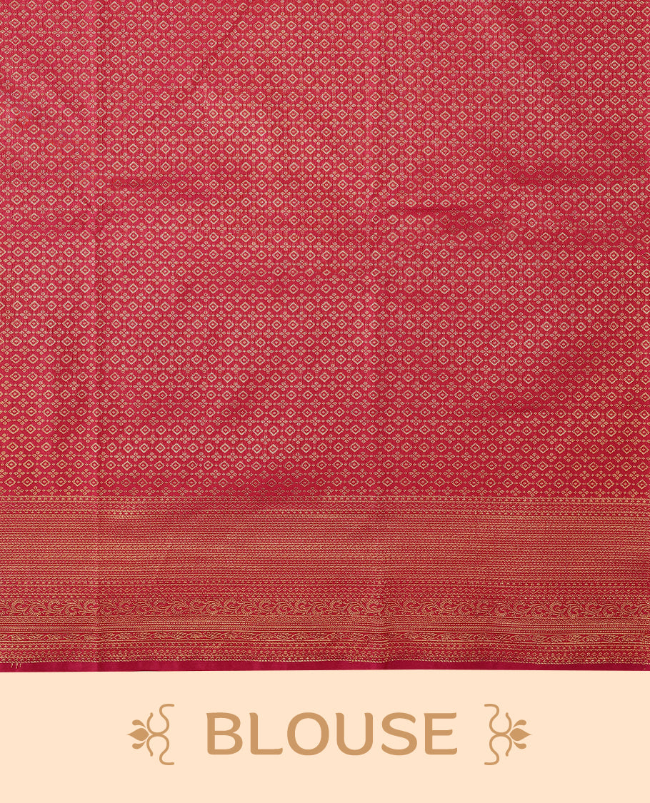 Rani Pink colour Kancheepuram saree featuring an antique zari brocade body, complemented by a traditional border and a matching blouse.
